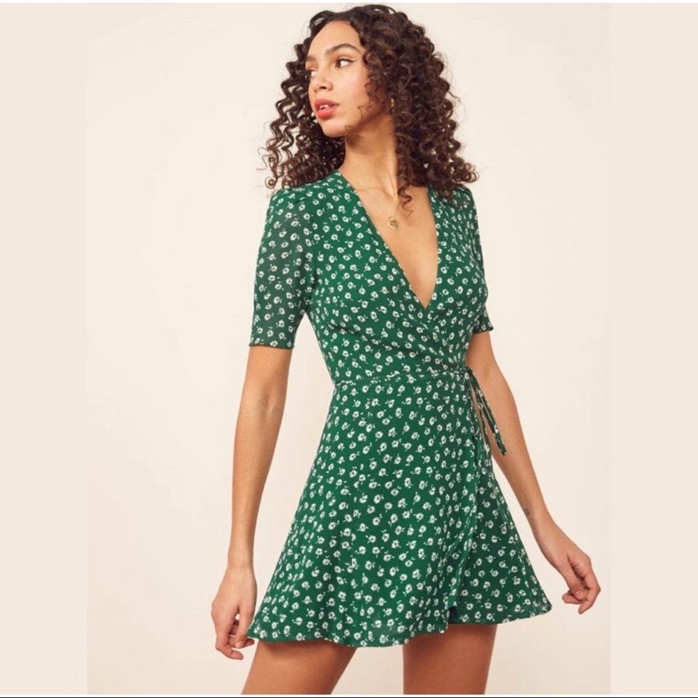 Reformation Lucky Green Wrap Dress